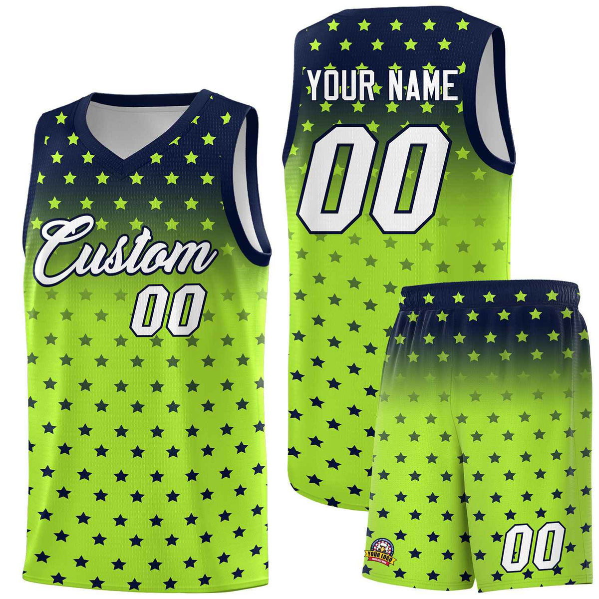 Custom Navy Light Green Gradient Start Pattern Basketball Jersey Kits|KXKSHOP