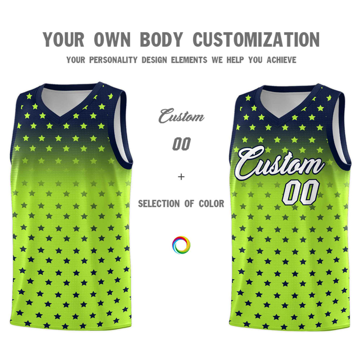 Custom Navy Light Green Gradient Start Pattern Basketball Jersey Kits|KXKSHOP