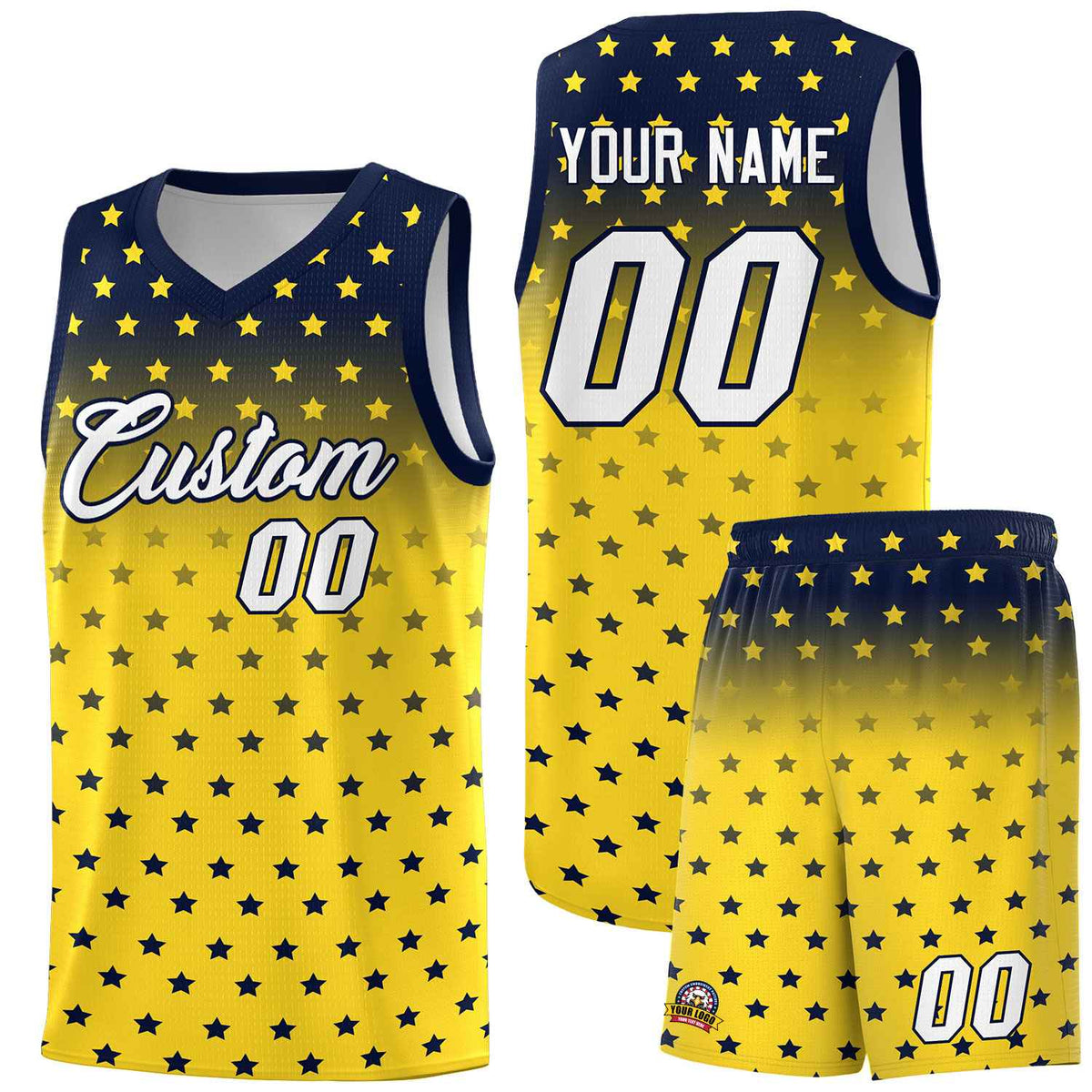 Custom Navy Gold Gradient Start Pattern Basketball Jersey Kits|KXKSHOP