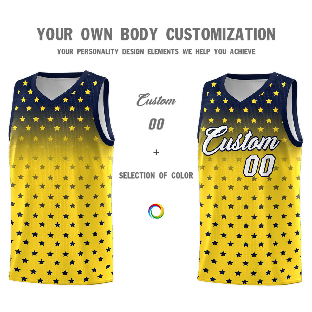 Custom Navy Gold Gradient Start Pattern Basketball Jersey Kits|KXKSHOP