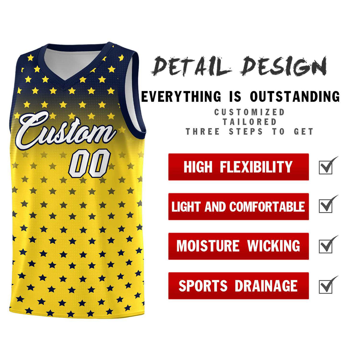 Custom Navy Gold Gradient Start Pattern Basketball Jersey Kits|KXKSHOP