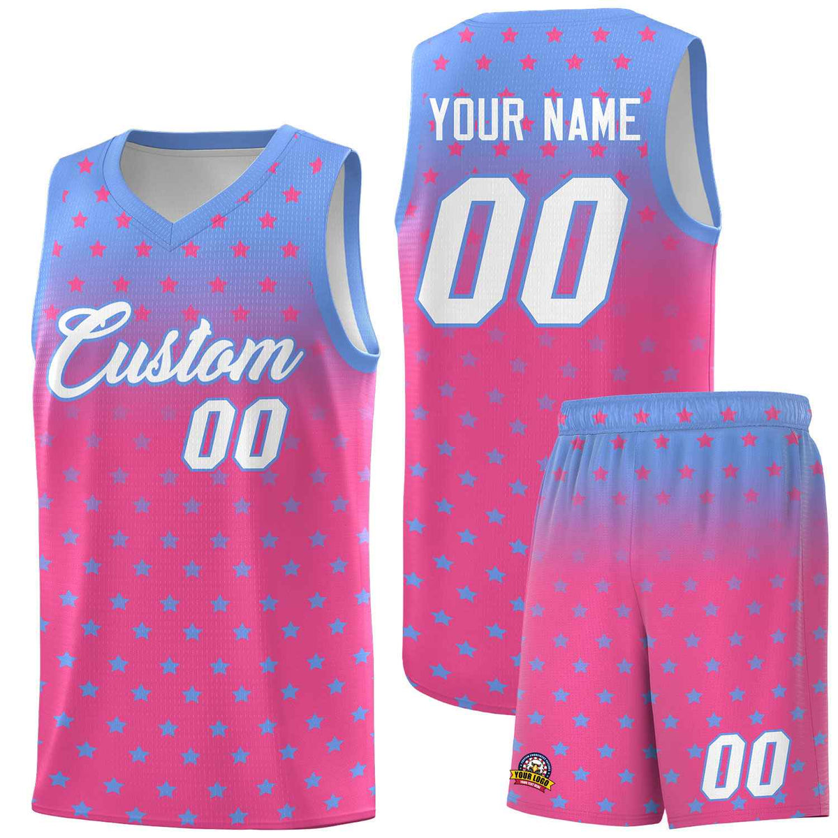 Custom Light Blue Pink Gradient Start Pattern Basketball Jersey Kits|KXKSHOP