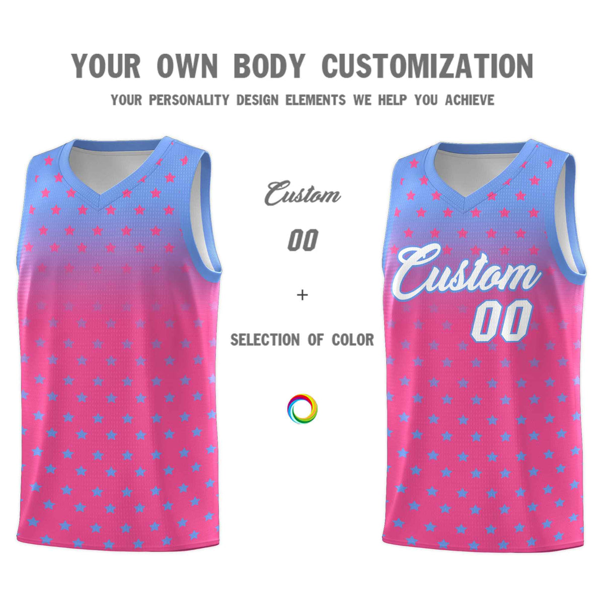 Custom Light Blue Pink Gradient Start Pattern Basketball Jersey Kits|KXKSHOP