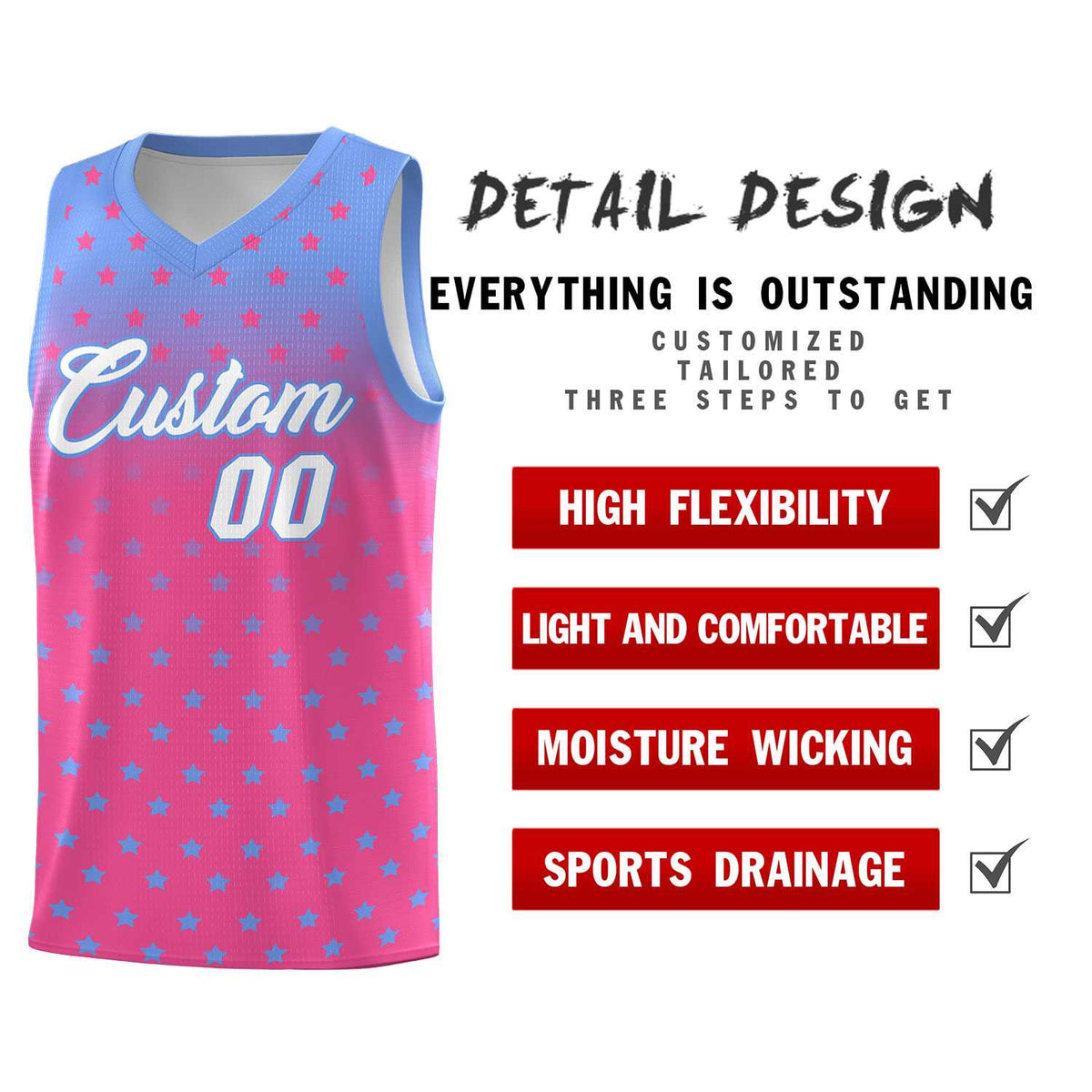 Custom Light Blue Pink Gradient Start Pattern Basketball Jersey Kits|KXKSHOP