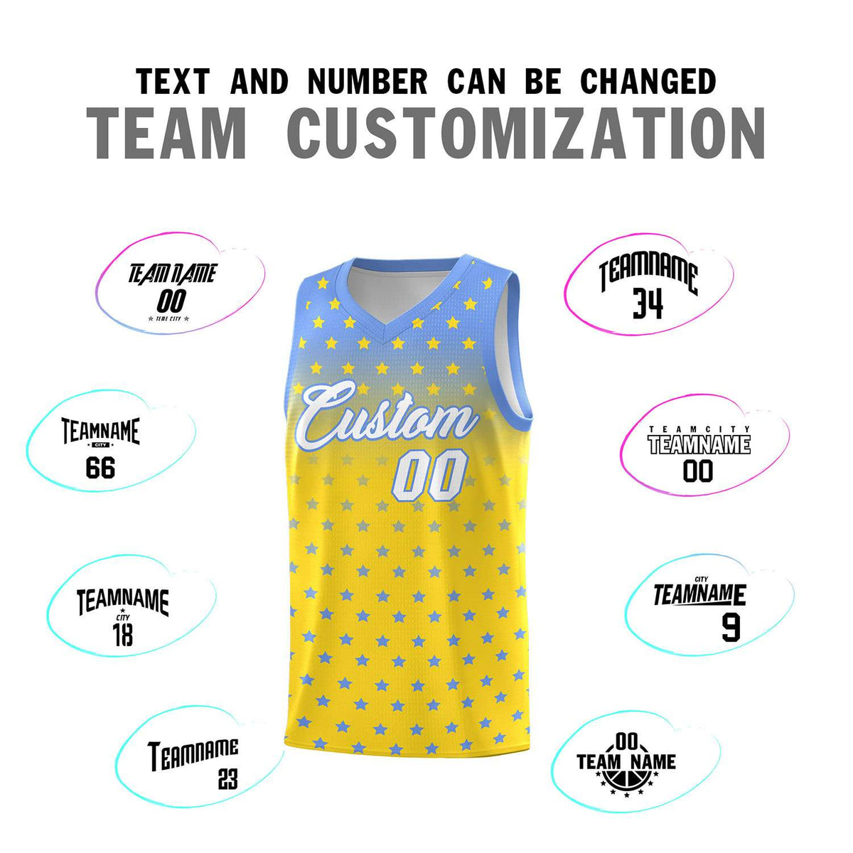 Custom Light Blue Gold Gradient Start Pattern Basketball Jersey Kits|KXKSHOP