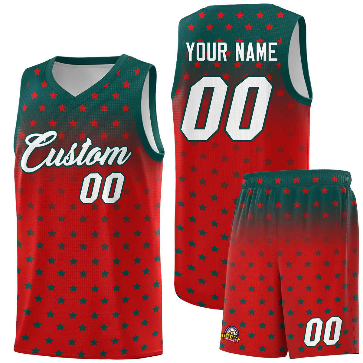 Custom Midnight Green Red Gradient Start Pattern Basketball Jersey Kits|KXKSHOP