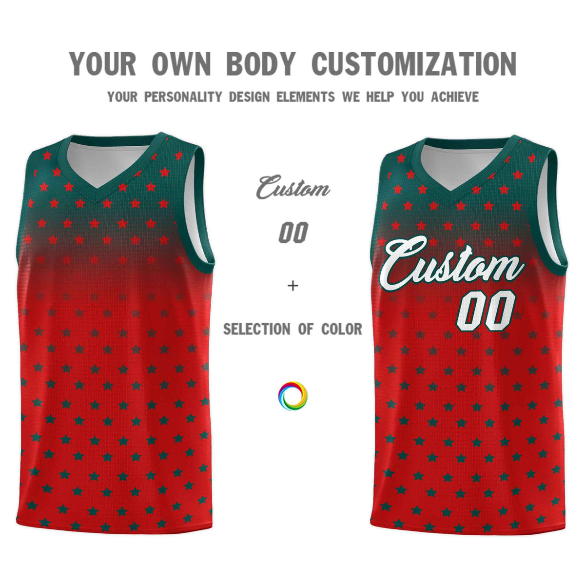 Custom Midnight Green Red Gradient Start Pattern Basketball Jersey Kits|KXKSHOP