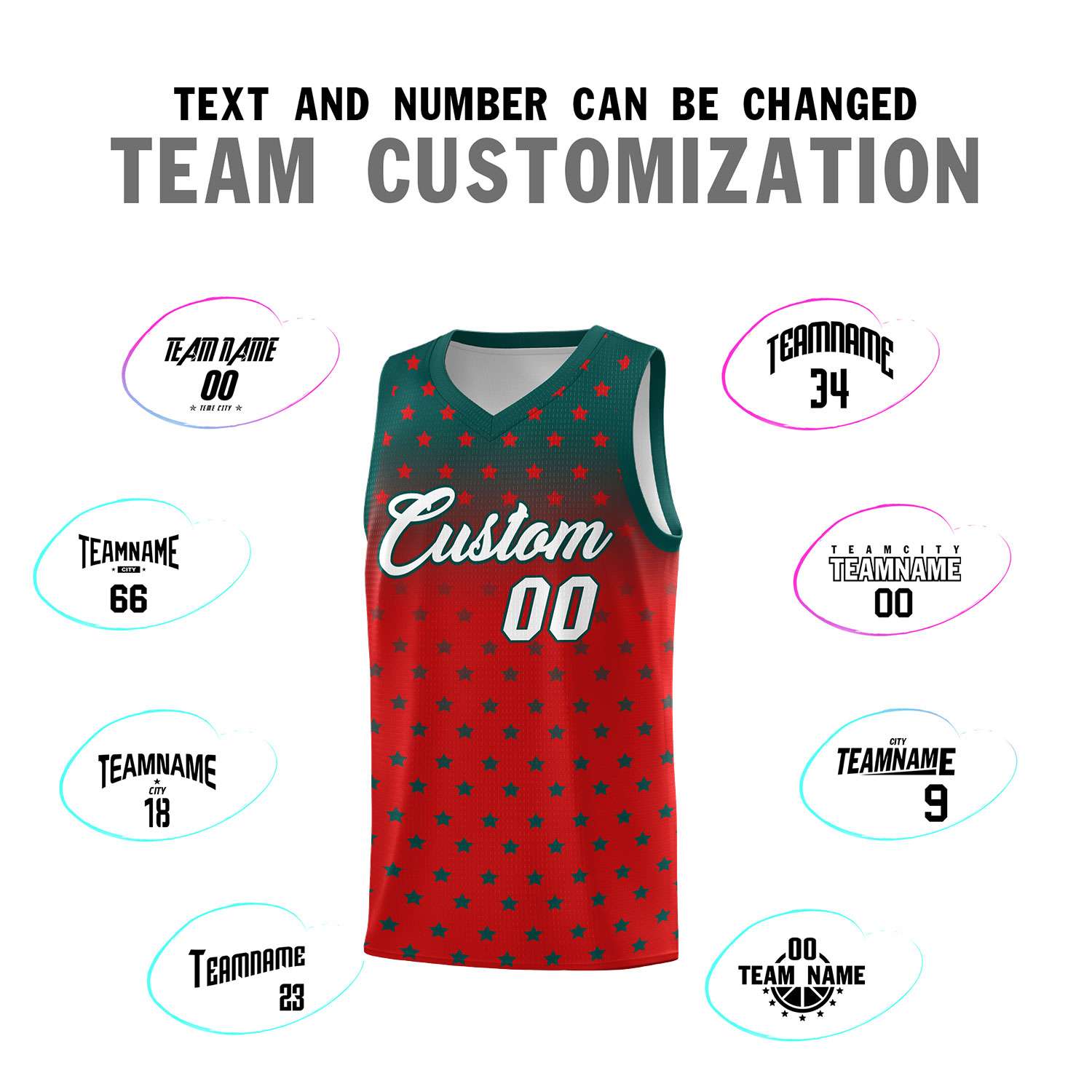 Custom Midnight Green Red Gradient Start Pattern Basketball Jersey Kits|KXKSHOP