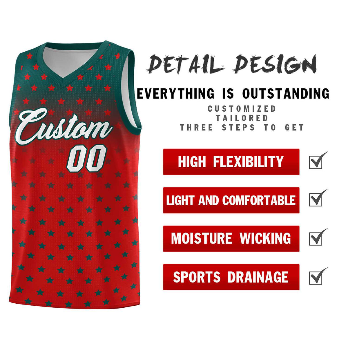 Custom Midnight Green Red Gradient Start Pattern Basketball Jersey Kits|KXKSHOP