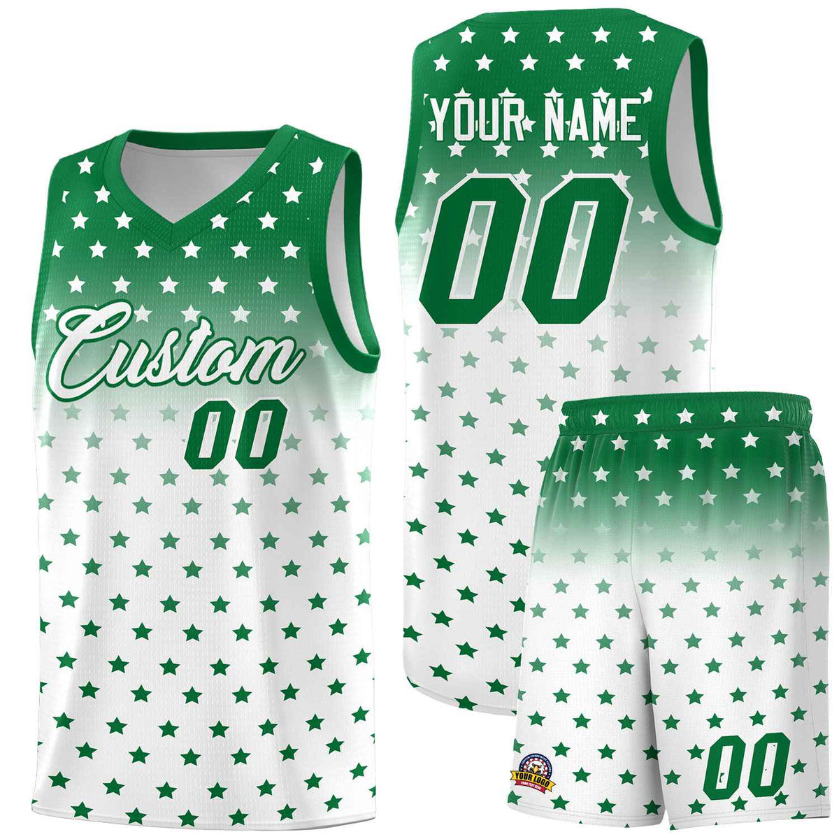 Custom Kelly Green White Gradient Start Pattern Basketball Jersey Kits|KXKSHOP
