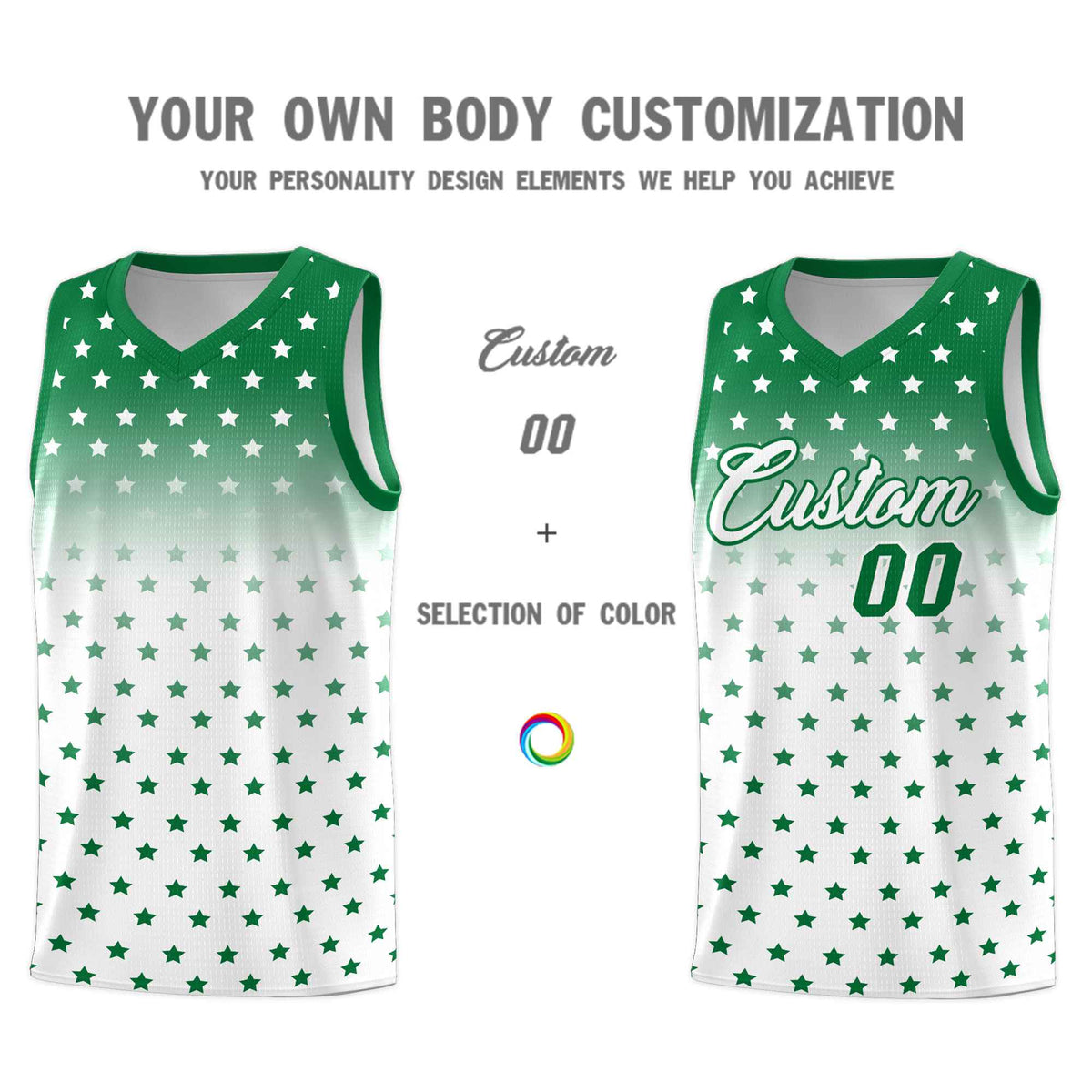 Custom Kelly Green White Gradient Start Pattern Basketball Jersey Kits|KXKSHOP