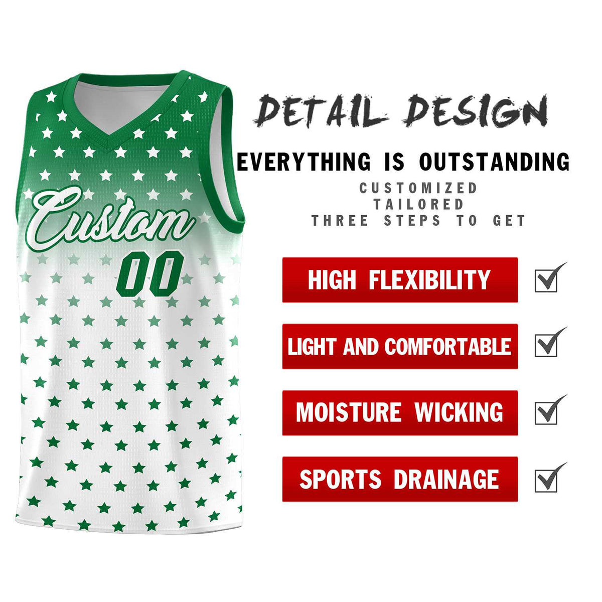 Custom Kelly Green White Gradient Start Pattern Basketball Jersey Kits|KXKSHOP