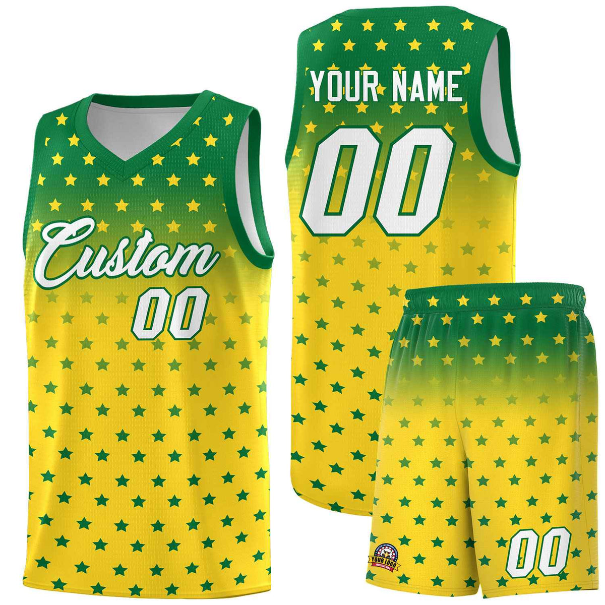 Custom Kelly Green Gold Gradient Start Pattern Basketball Jersey Kits|KXKSHOP
