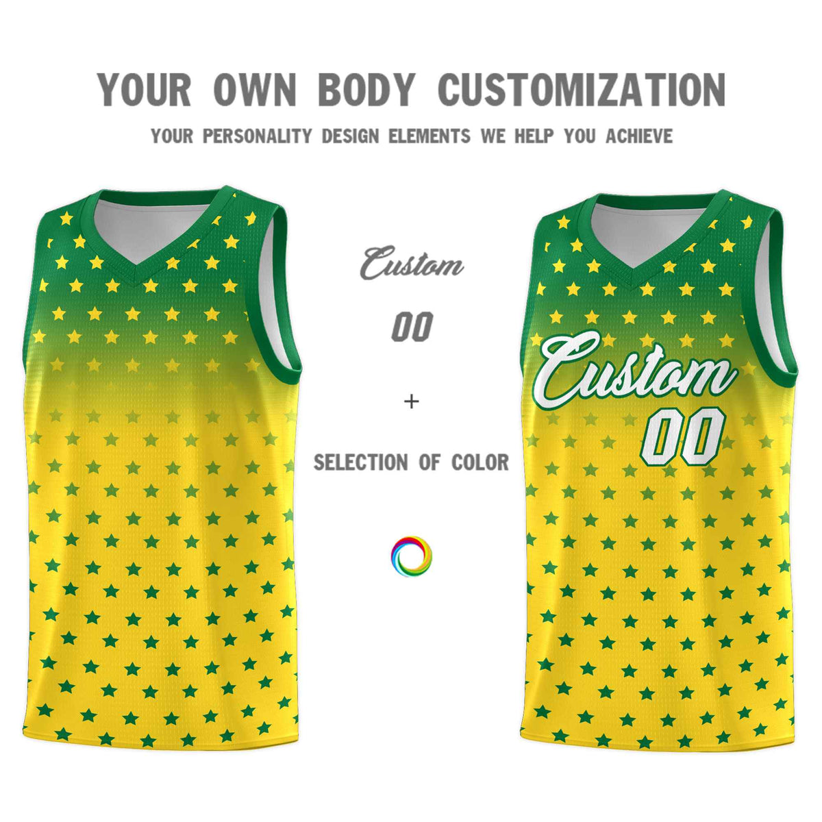 Custom Kelly Green Gold Gradient Start Pattern Basketball Jersey Kits|KXKSHOP