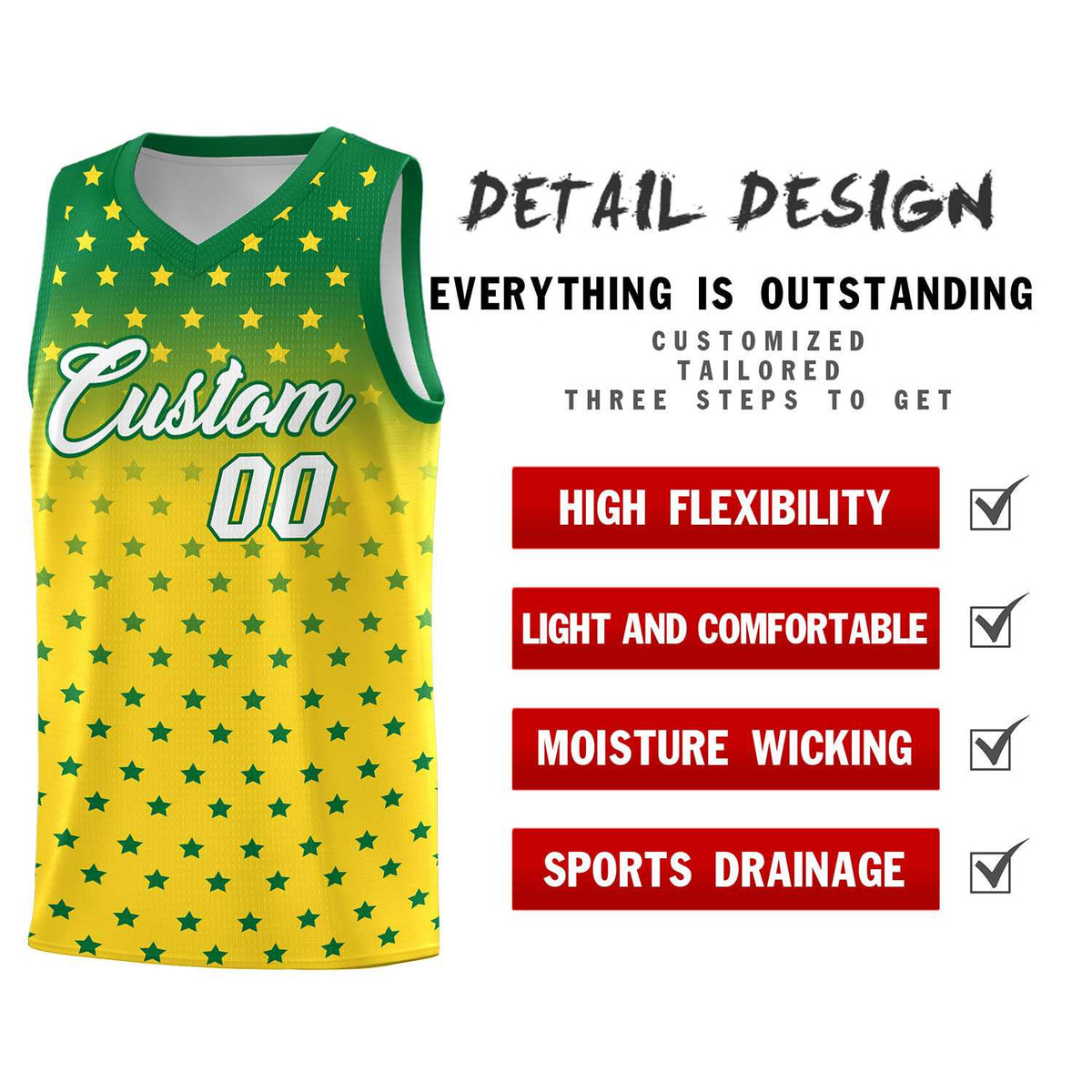 Custom Kelly Green Gold Gradient Start Pattern Basketball Jersey Kits|KXKSHOP
