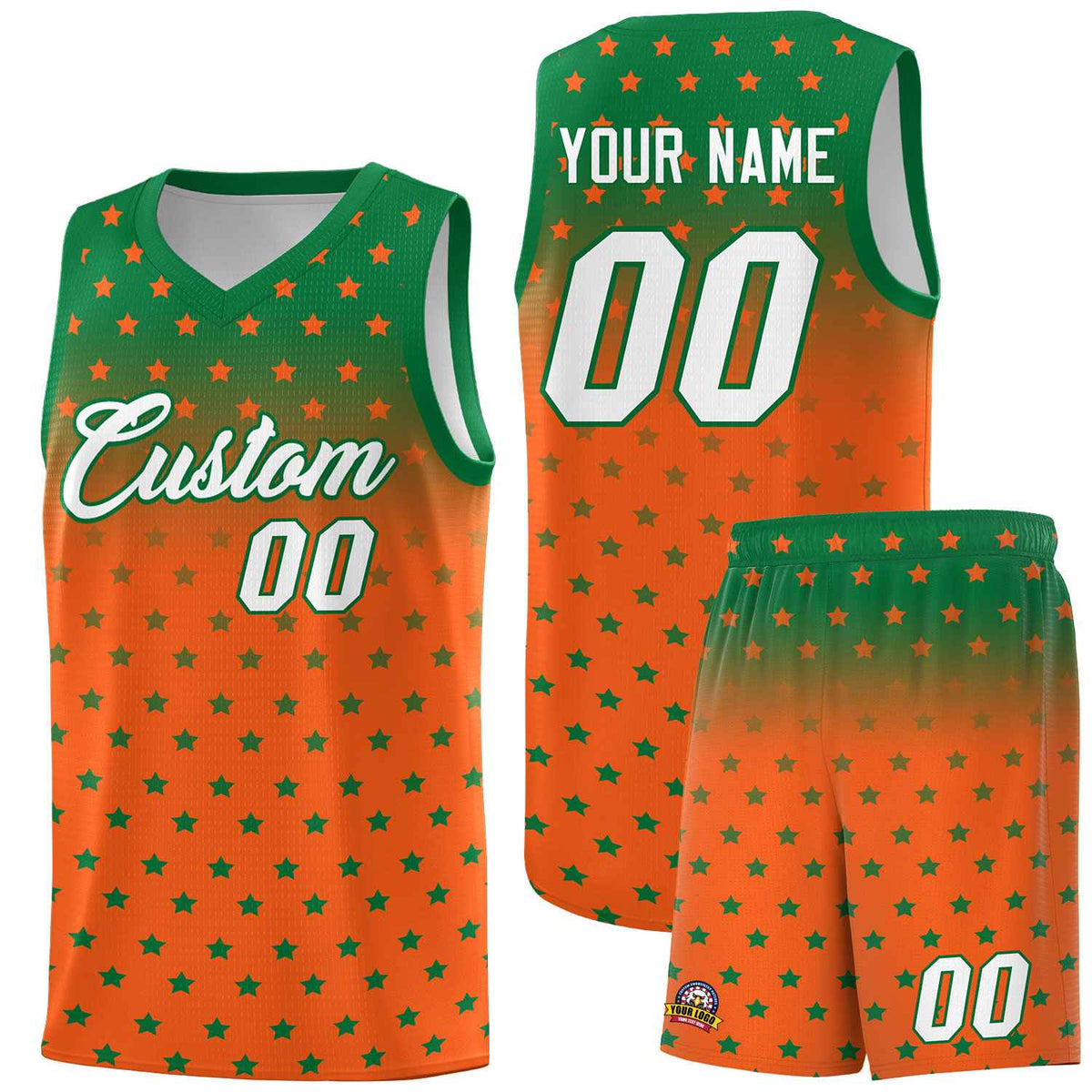 Custom Kelly Green Orange Gradient Start Pattern Basketball Jersey Kits|KXKSHOP