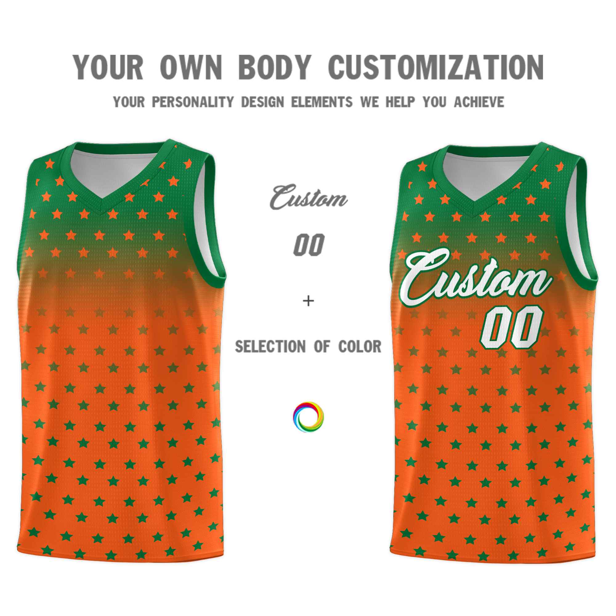 Custom Kelly Green Orange Gradient Start Pattern Basketball Jersey Kits|KXKSHOP