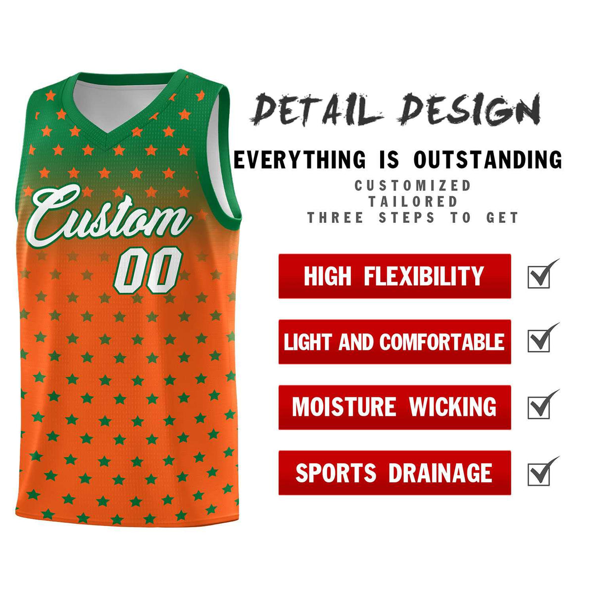 Custom Kelly Green Orange Gradient Start Pattern Basketball Jersey Kits|KXKSHOP