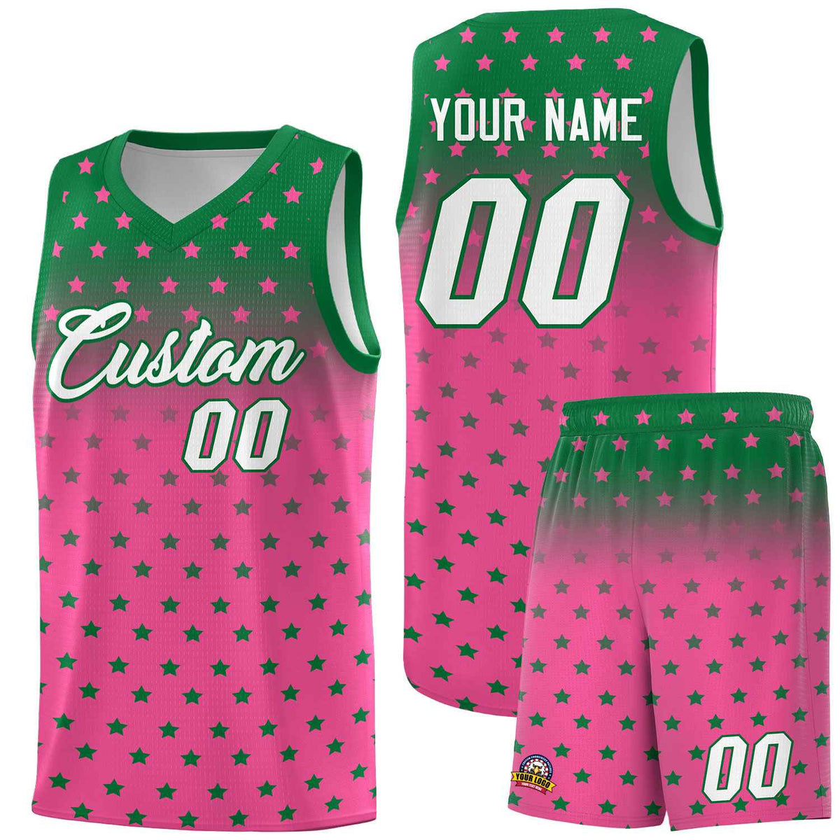 Custom Kelly Green Pink Gradient Start Pattern Basketball Jersey Kits|KXKSHOP
