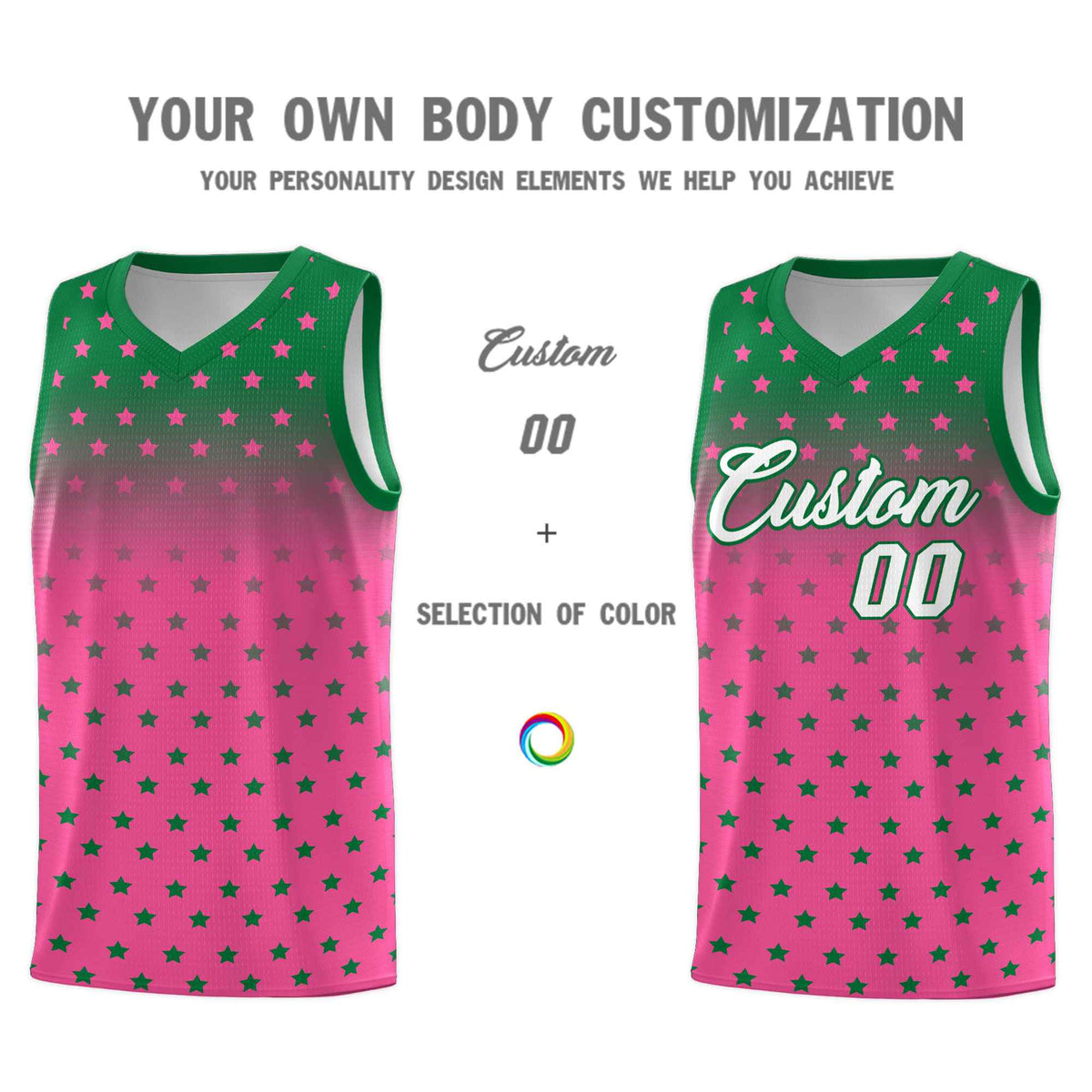 Custom Kelly Green Pink Gradient Start Pattern Basketball Jersey Kits|KXKSHOP