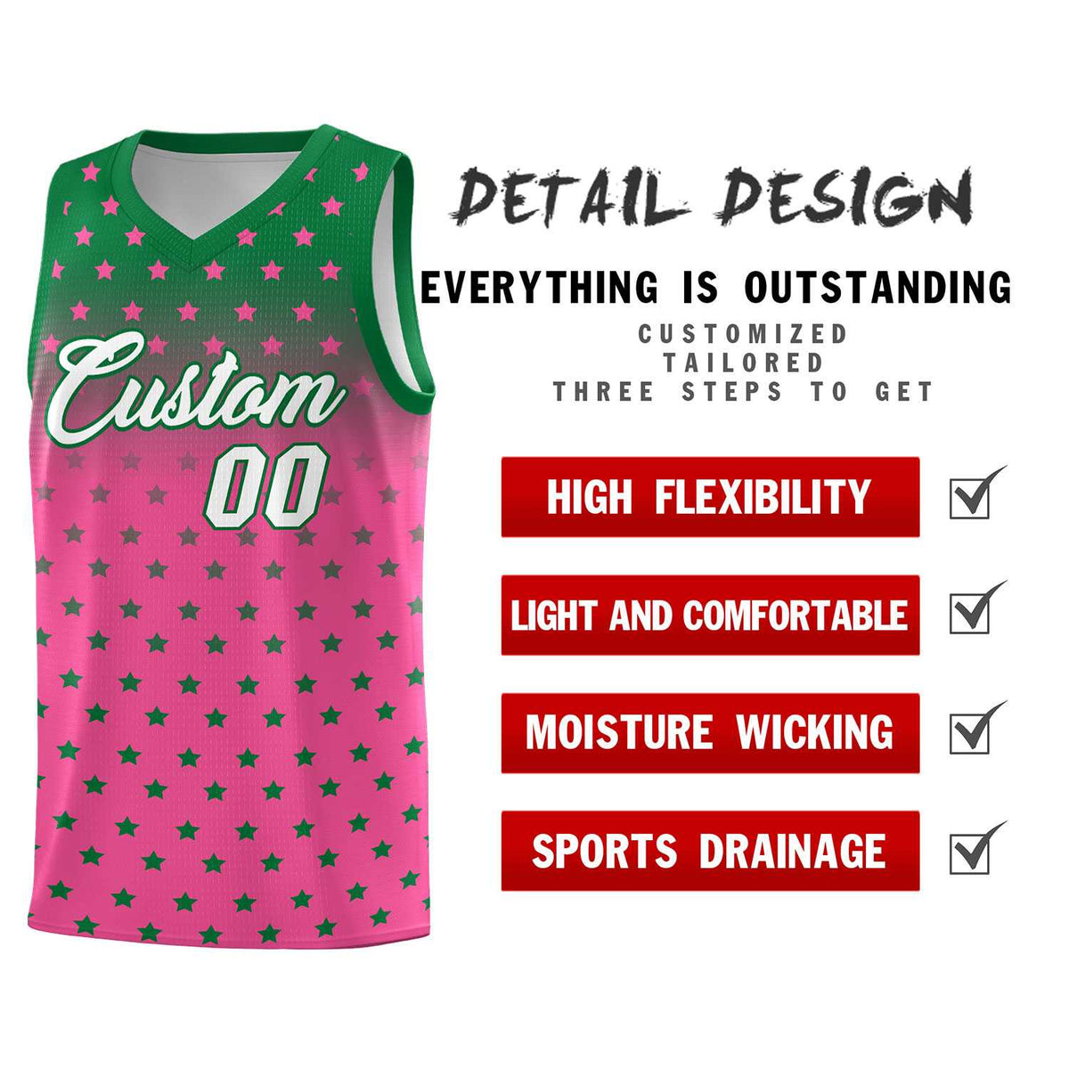 Custom Kelly Green Pink Gradient Start Pattern Basketball Jersey Kits|KXKSHOP