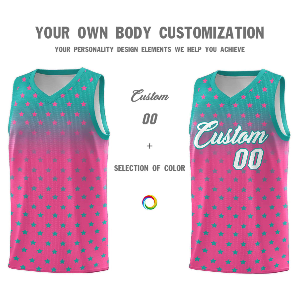 Custom Aqua Pink Gradient Start Pattern Basketball Jersey Kits|KXKSHOP