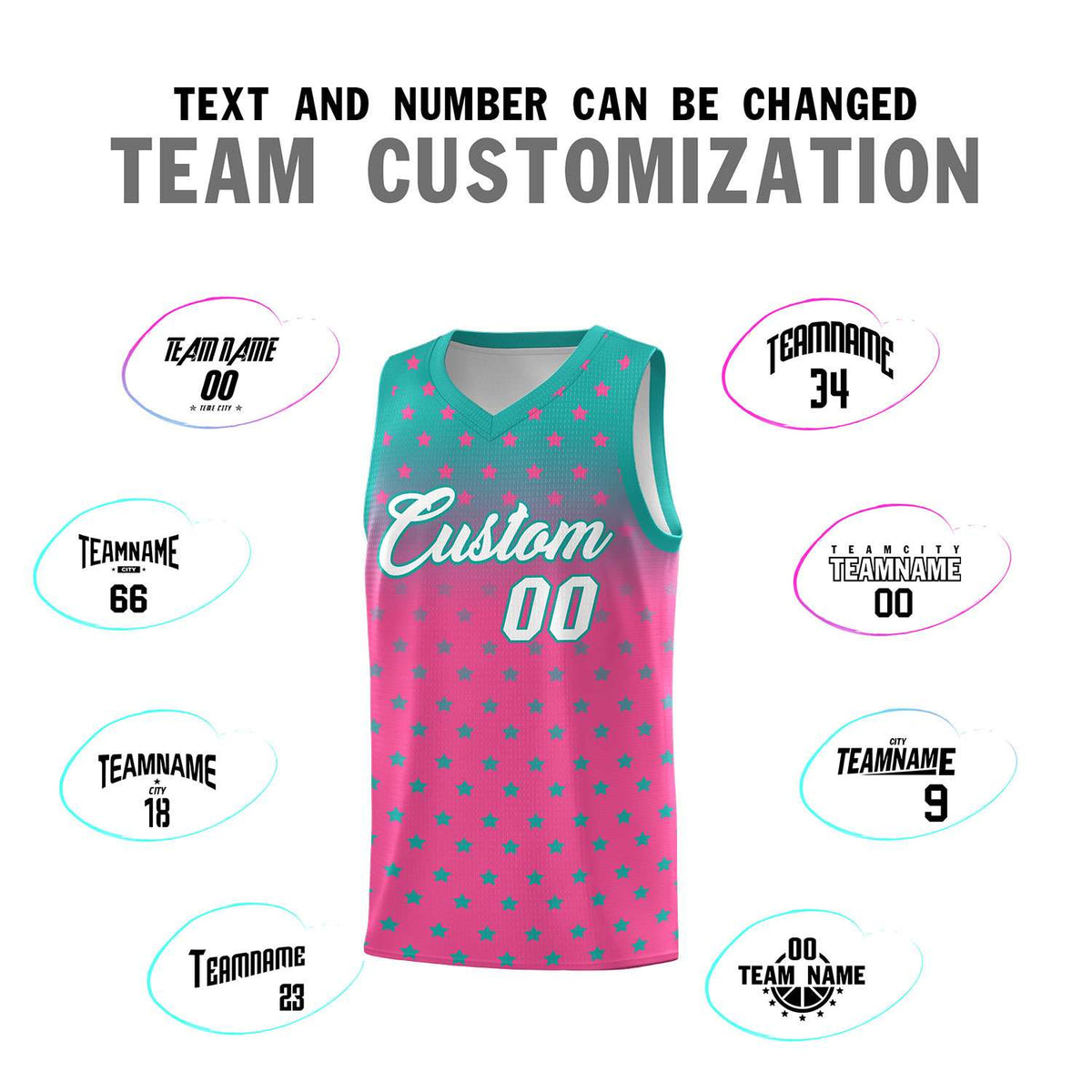Custom Aqua Pink Gradient Start Pattern Basketball Jersey Kits|KXKSHOP