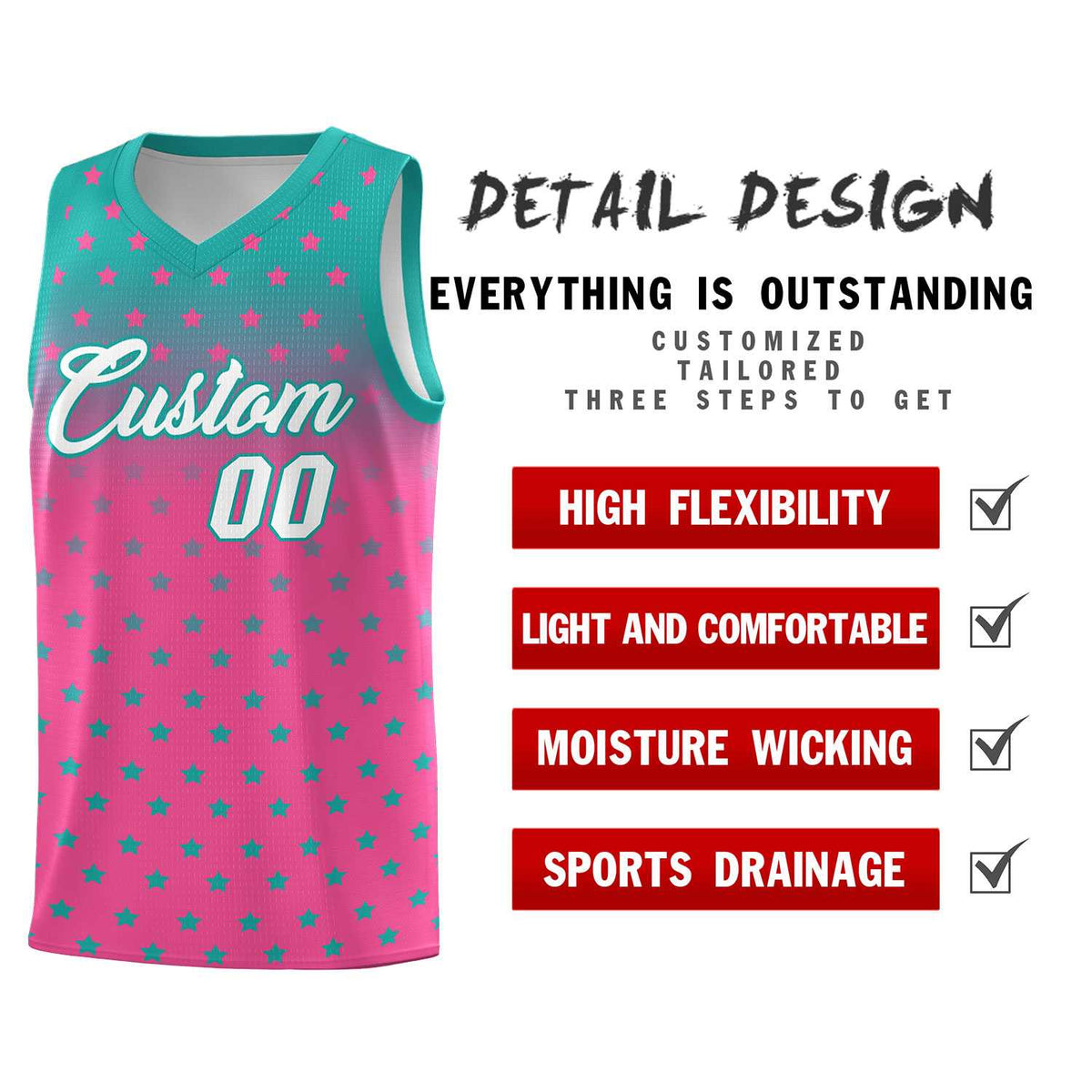 Custom Aqua Pink Gradient Start Pattern Basketball Jersey Kits|KXKSHOP
