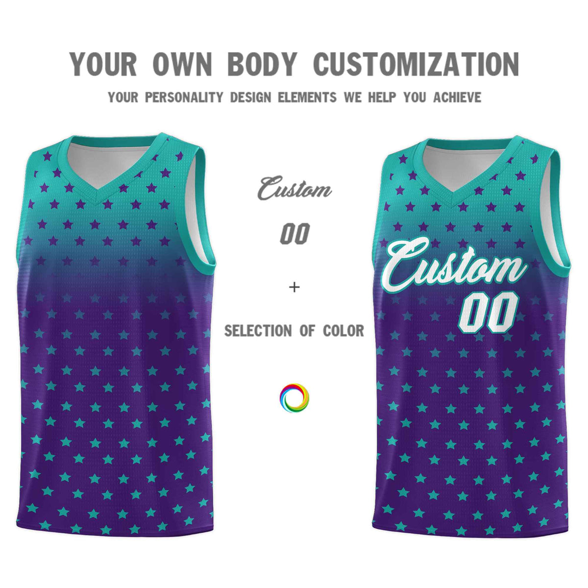Custom Aqua Purple Gradient Start Pattern Basketball Jersey Kits|KXKSHOP