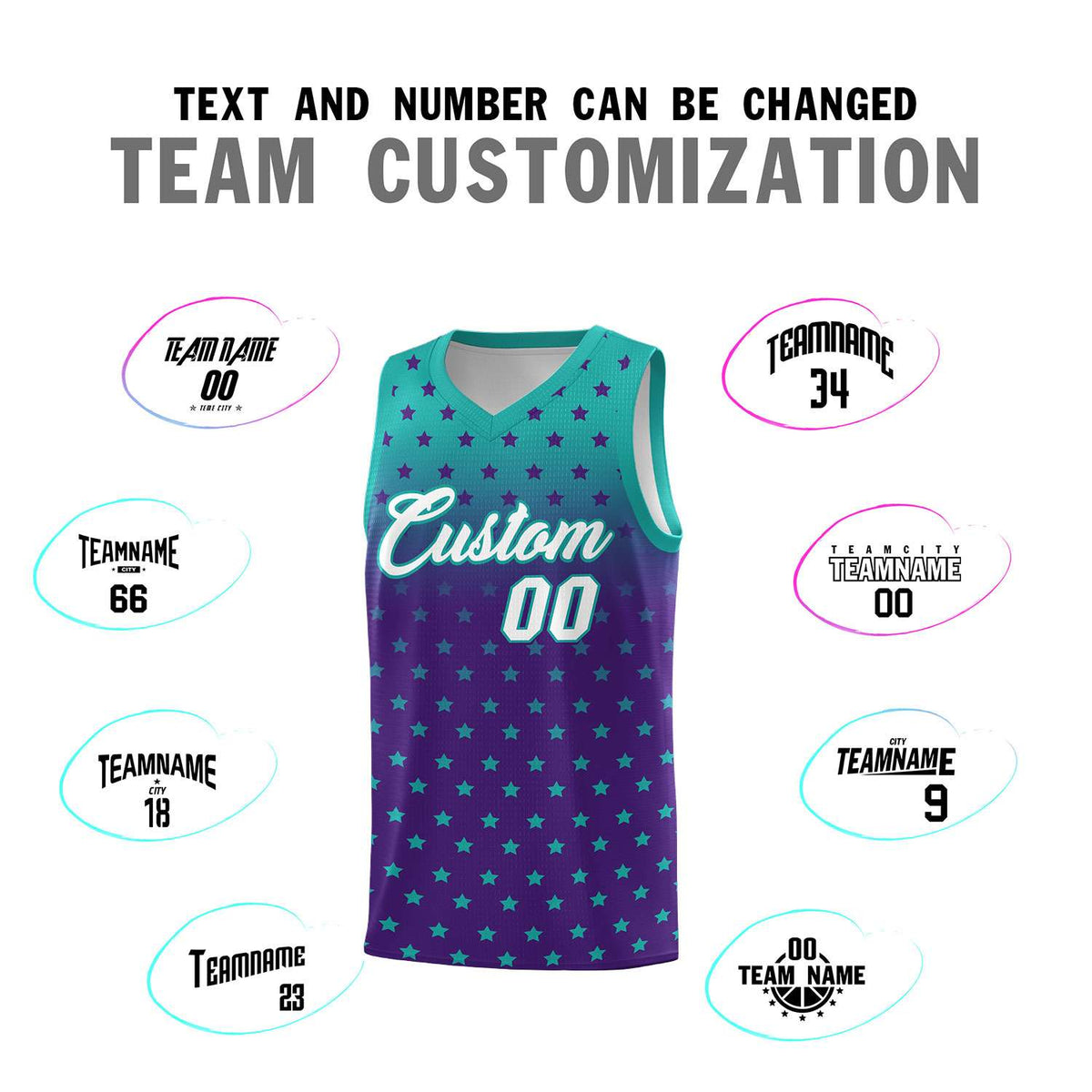 Custom Aqua Purple Gradient Start Pattern Basketball Jersey Kits|KXKSHOP