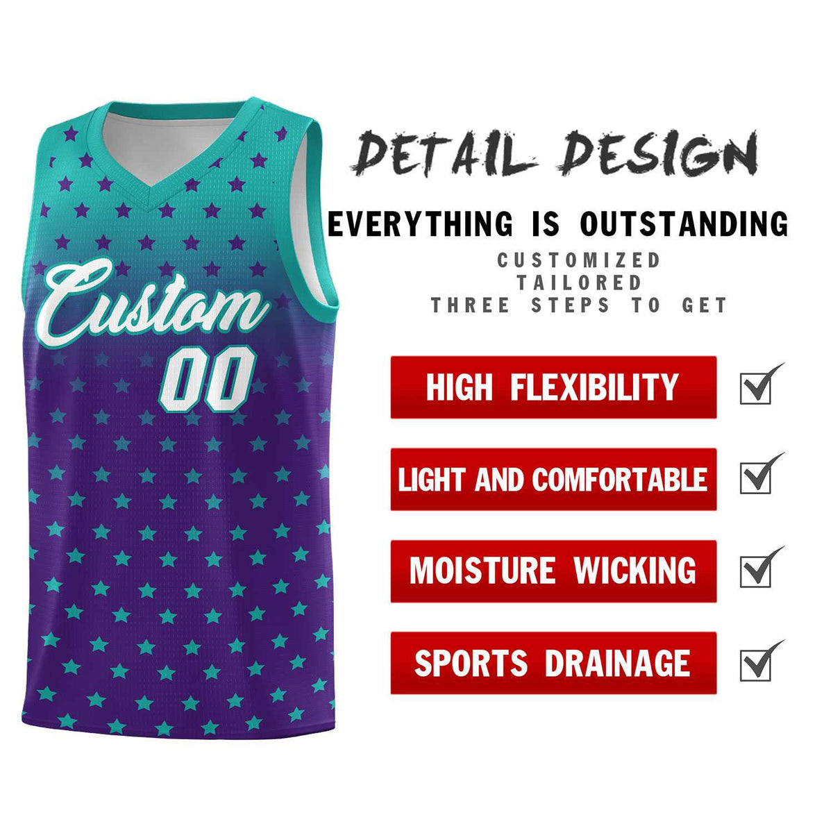 Custom Aqua Purple Gradient Start Pattern Basketball Jersey Kits|KXKSHOP