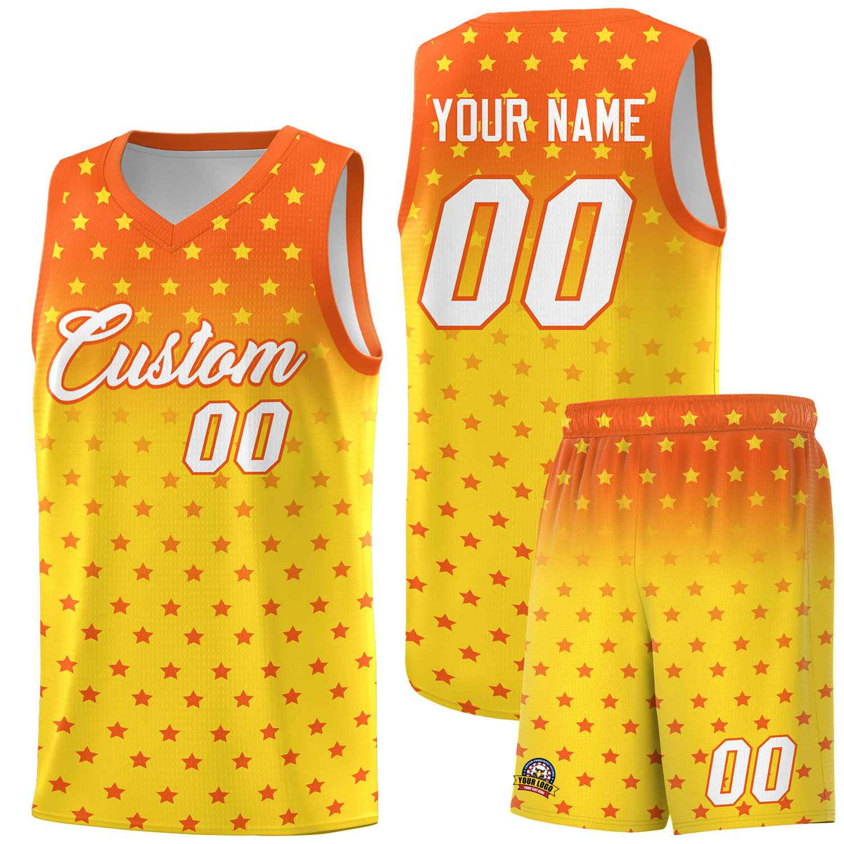Custom Orange Gold Gradient Start Pattern Basketball Jersey Kits|KXKSHOP