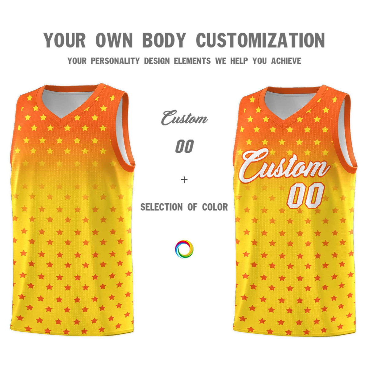 Custom Orange Gold Gradient Start Pattern Basketball Jersey Kits|KXKSHOP