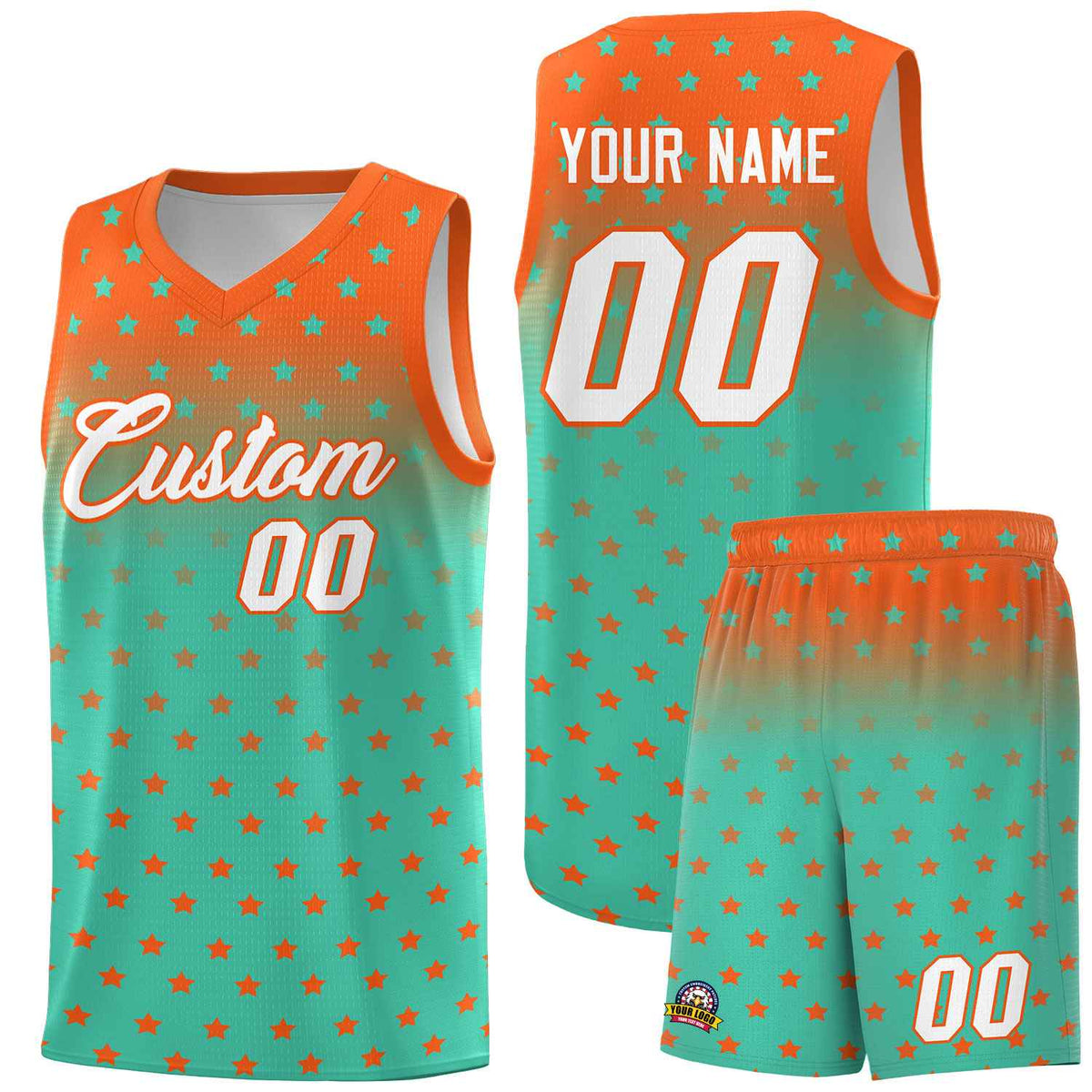 Custom Orange Aqua Gradient Start Pattern Basketball Jersey Kits|KXKSHOP