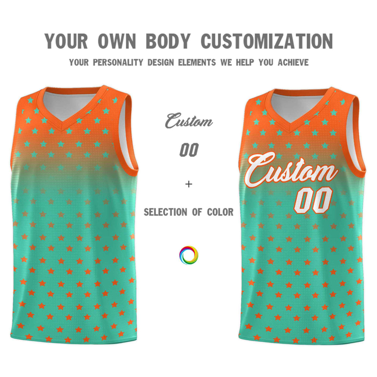 Custom Orange Aqua Gradient Start Pattern Basketball Jersey Kits|KXKSHOP