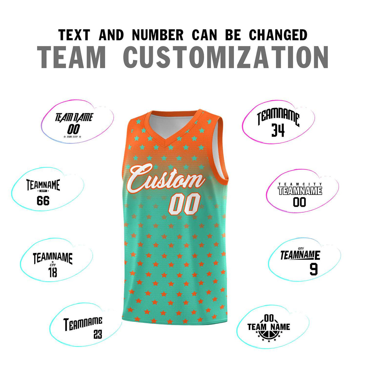 Custom Orange Aqua Gradient Start Pattern Basketball Jersey Kits|KXKSHOP