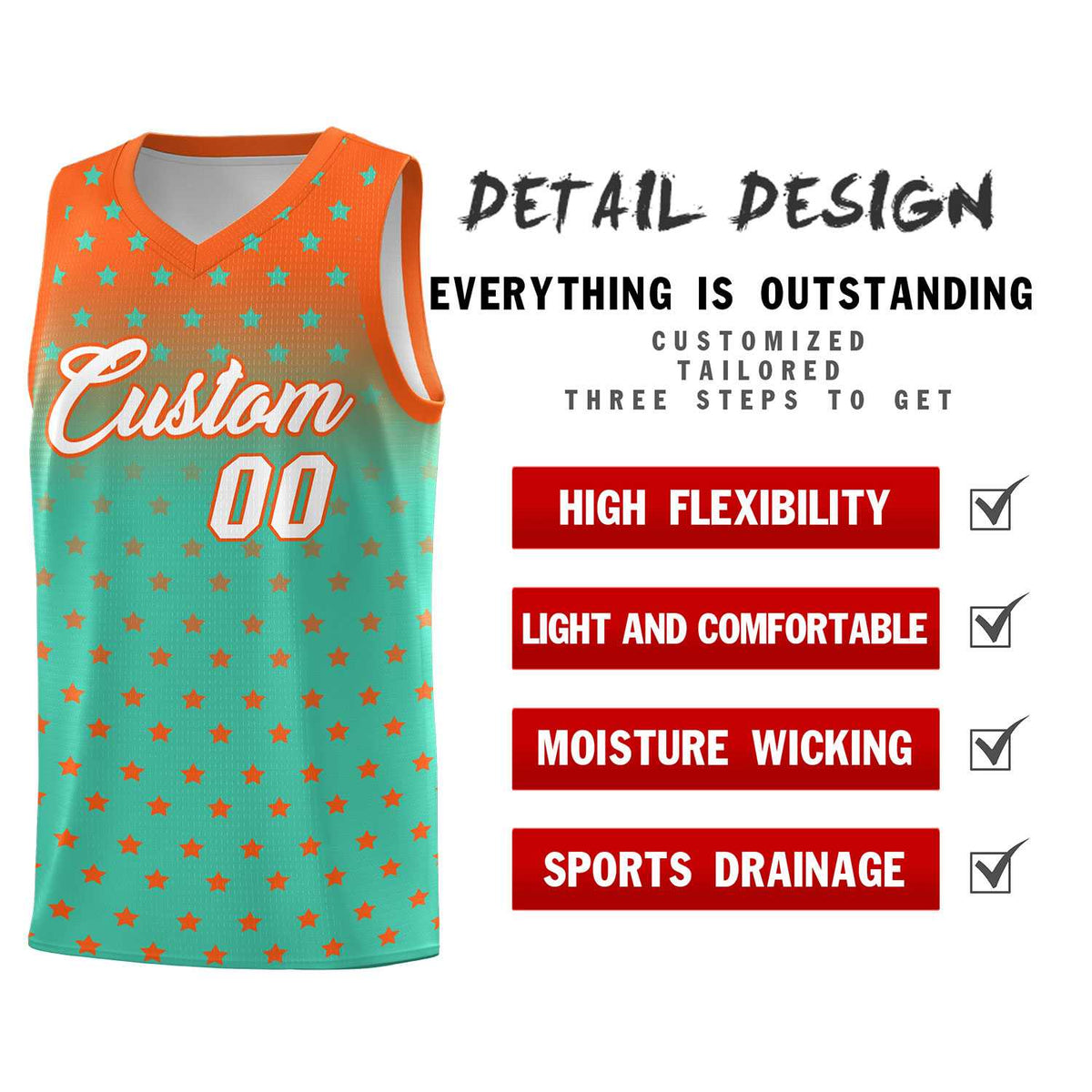 Custom Orange Aqua Gradient Start Pattern Basketball Jersey Kits|KXKSHOP