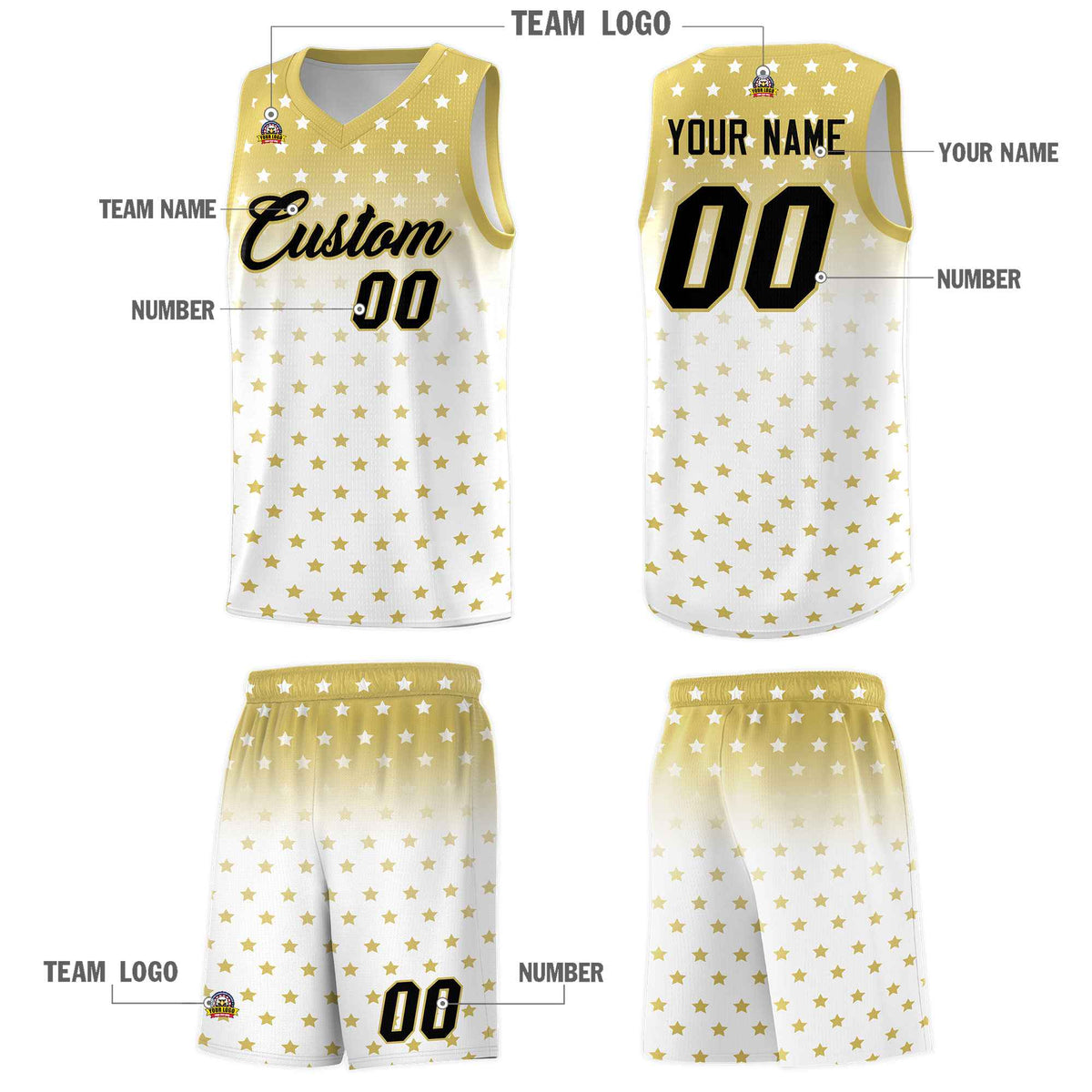 Custom Old Gold White Gradient Start Pattern Basketball Jersey Kits|KXKSHOP