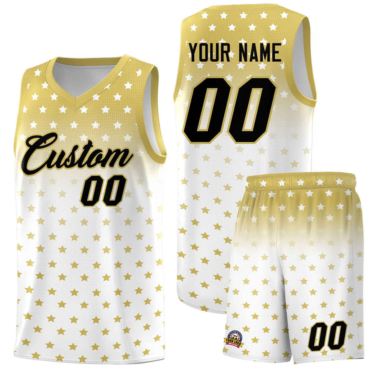 Custom Old Gold White Gradient Start Pattern Basketball Jersey Kits|KXKSHOP