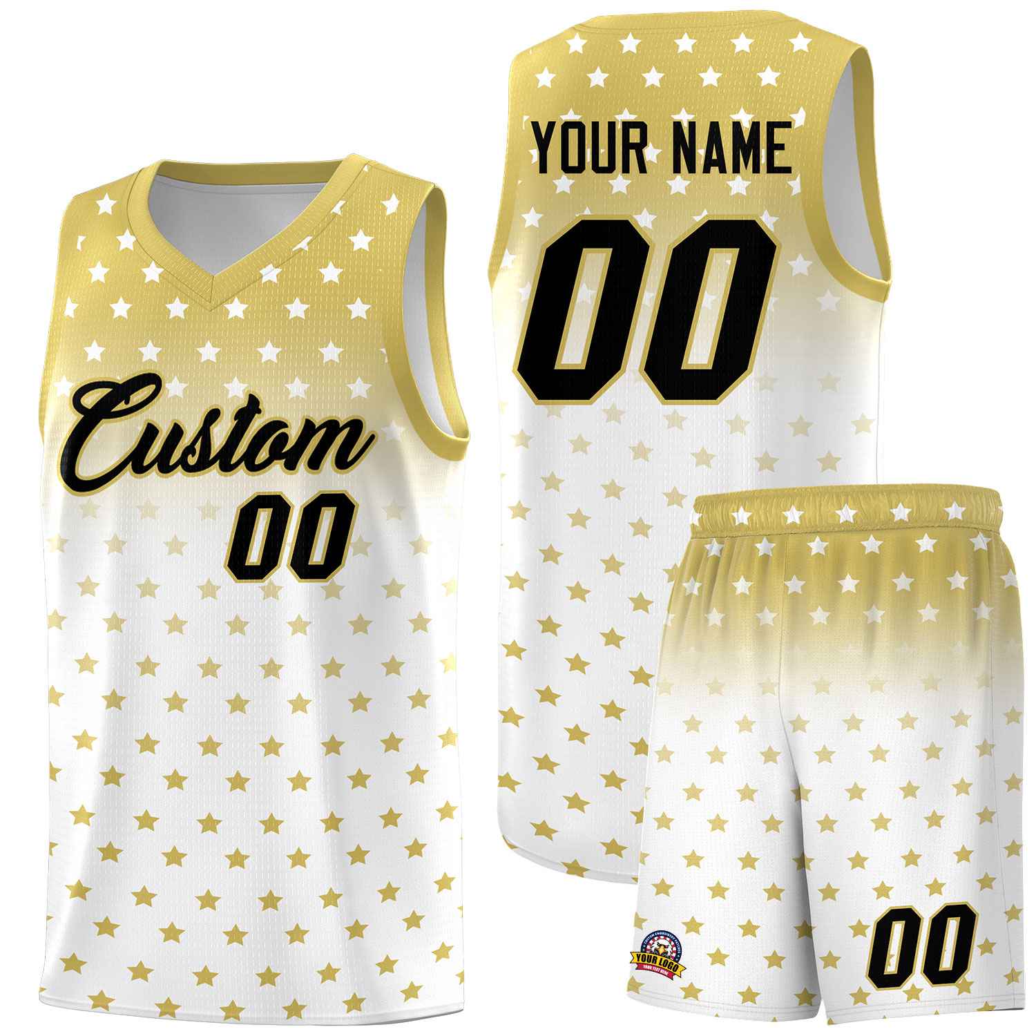 Custom Old Gold White Gradient Start Pattern Basketball Jersey Kits|KXKSHOP