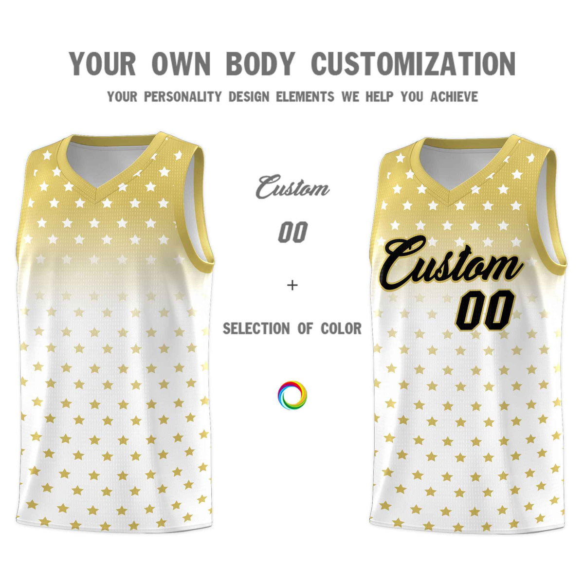 Custom Old Gold White Gradient Start Pattern Basketball Jersey Kits|KXKSHOP