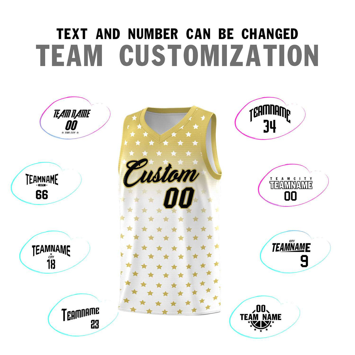 Custom Old Gold White Gradient Start Pattern Basketball Jersey Kits|KXKSHOP