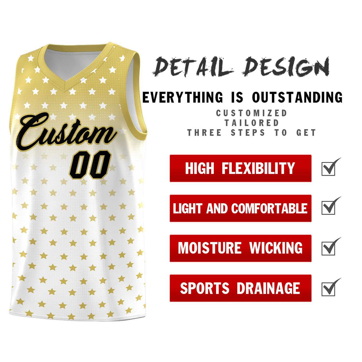 Custom Old Gold White Gradient Start Pattern Basketball Jersey Kits|KXKSHOP