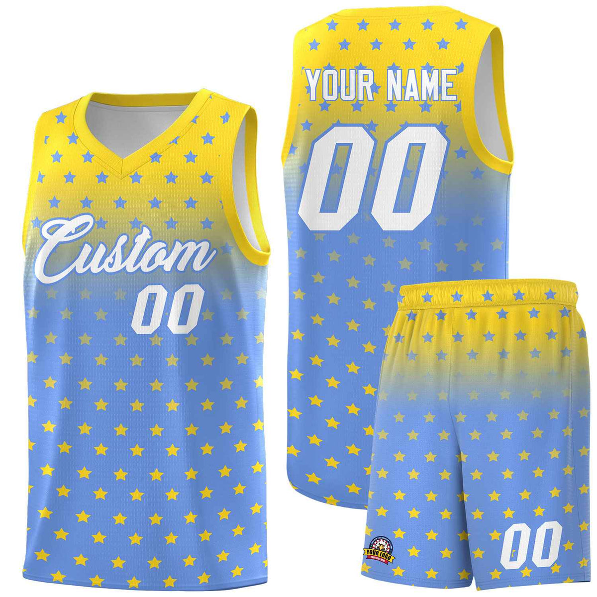 Custom Gold Light Blue Gradient Start Pattern Basketball Jersey Kits|KXKSHOP