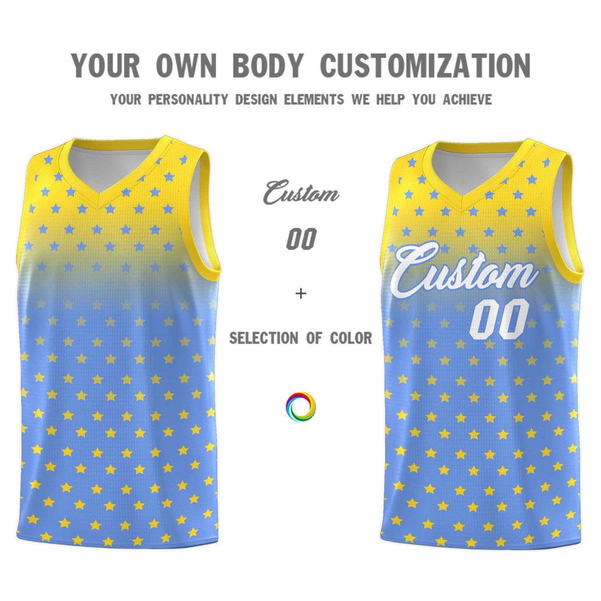 Custom Gold Light Blue Gradient Start Pattern Basketball Jersey Kits|KXKSHOP