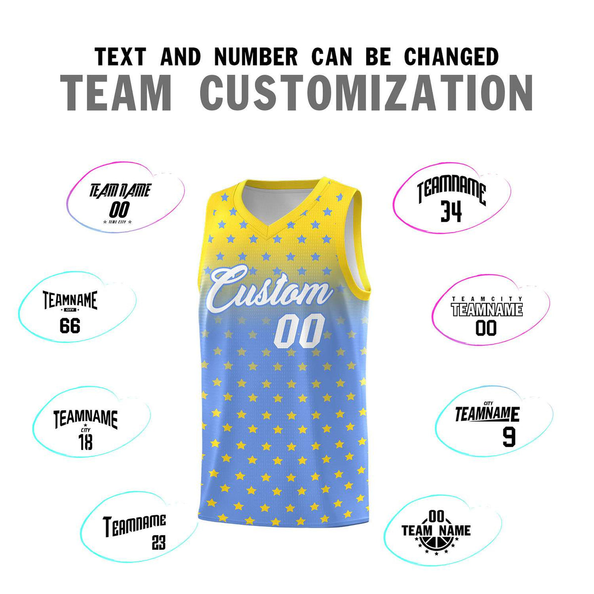 Custom Gold Light Blue Gradient Start Pattern Basketball Jersey Kits|KXKSHOP