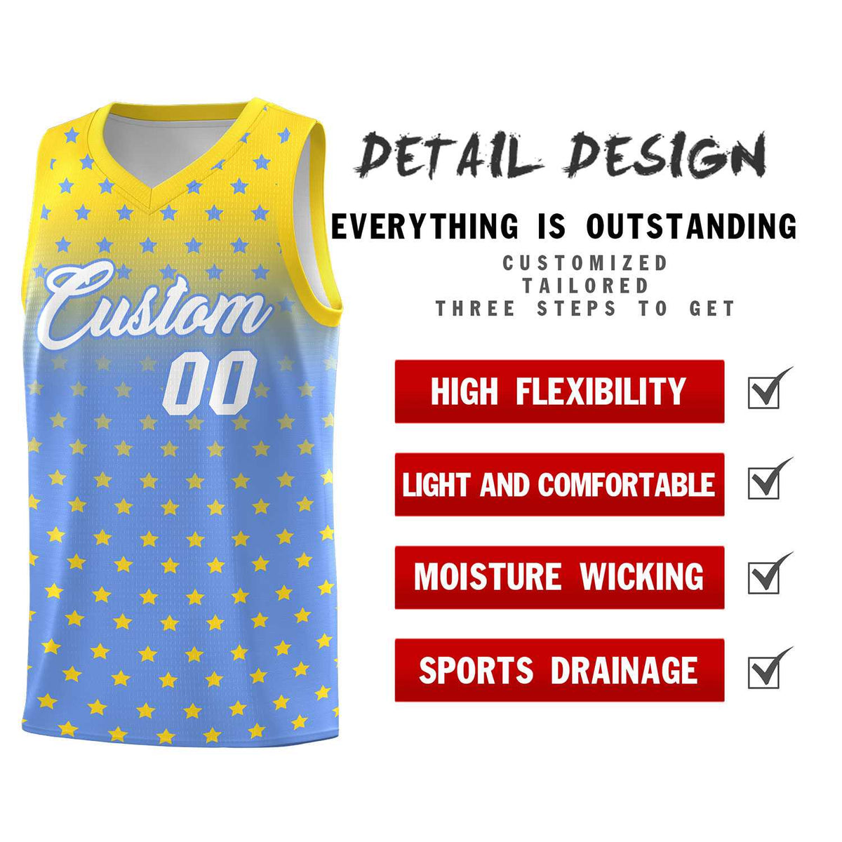 Custom Gold Light Blue Gradient Start Pattern Basketball Jersey Kits|KXKSHOP
