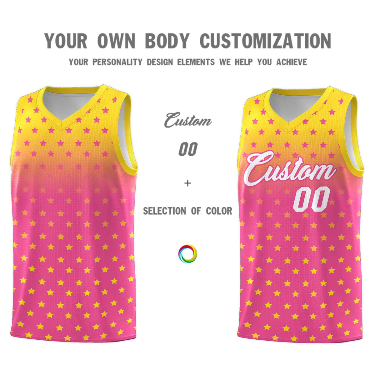 Custom Gold Pink Gradient Start Pattern Basketball Jersey Kits|KXKSHOP