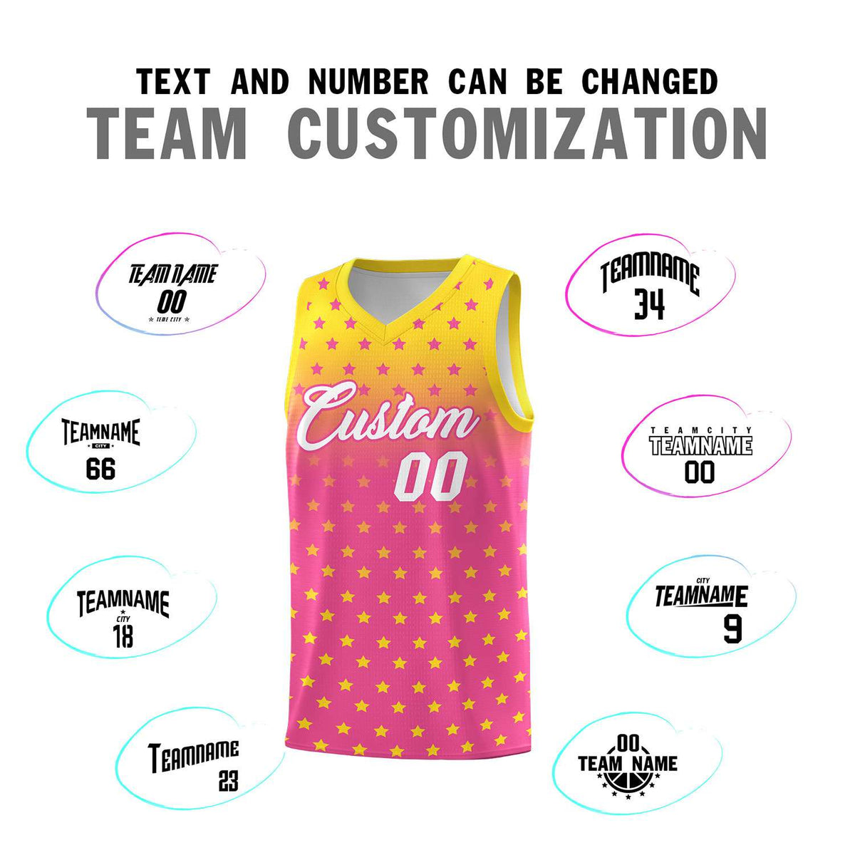 Custom Gold Pink Gradient Start Pattern Basketball Jersey Kits|KXKSHOP