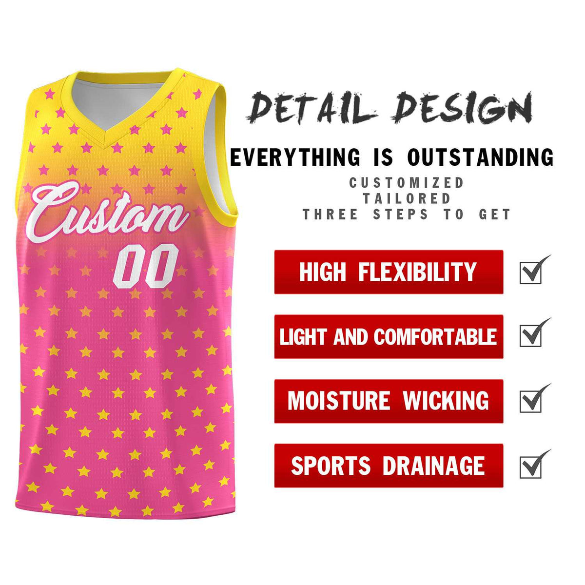 Custom Gold Pink Gradient Start Pattern Basketball Jersey Kits|KXKSHOP